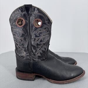 Tony Lama Black Leather Western Cowboy Boots Mens 10.5  Pull Holes Made Mexico